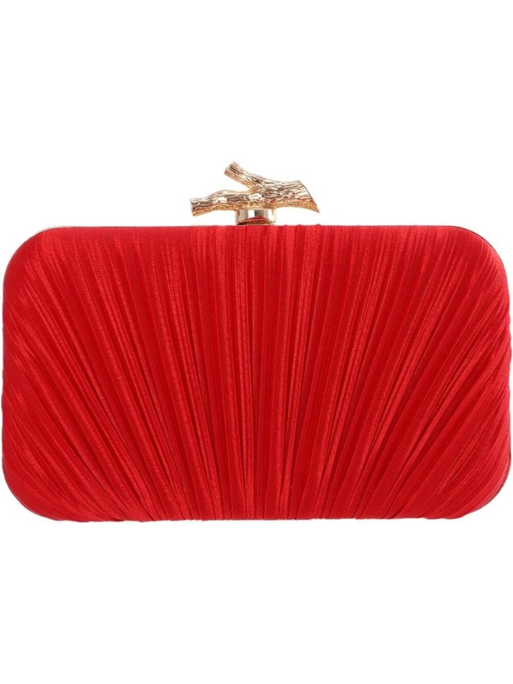Women Red Pleated Clutch Purse For With Chain Wedding Party Evening Bag